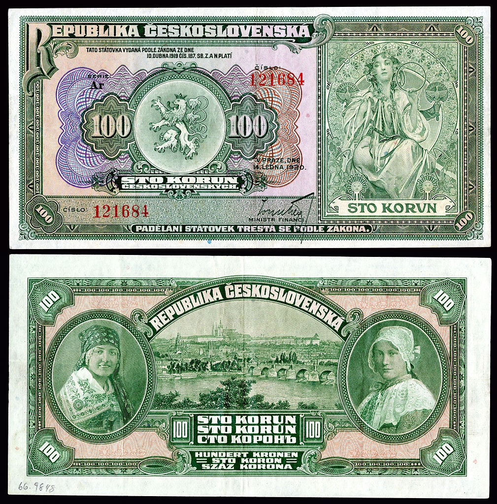 Czechoslovak Money with Mucha Figures